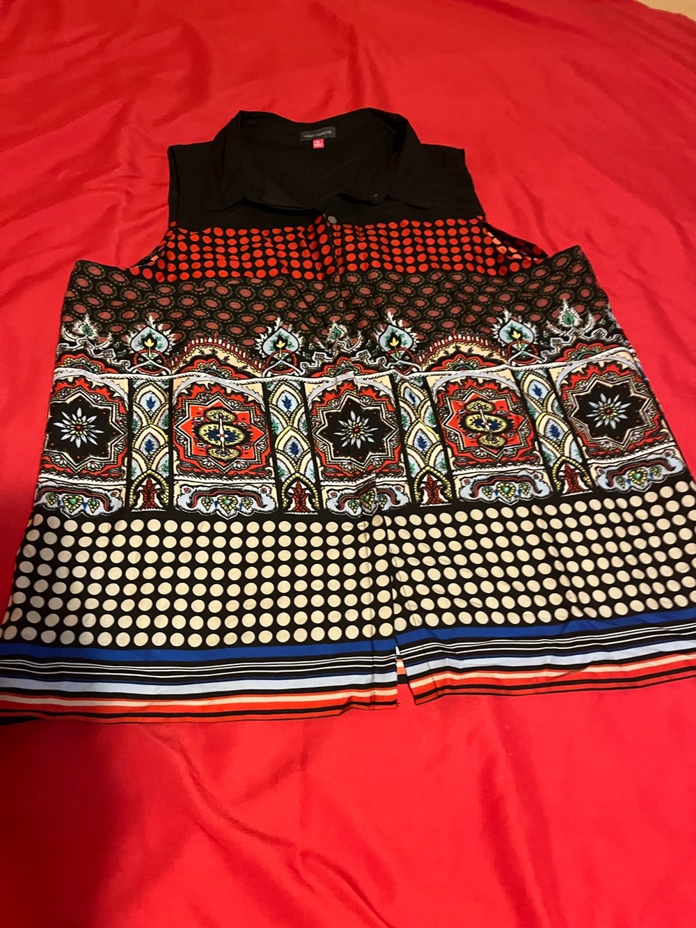 Vince Camuto Black Multicolor button down Printed Sleeveless Blouse